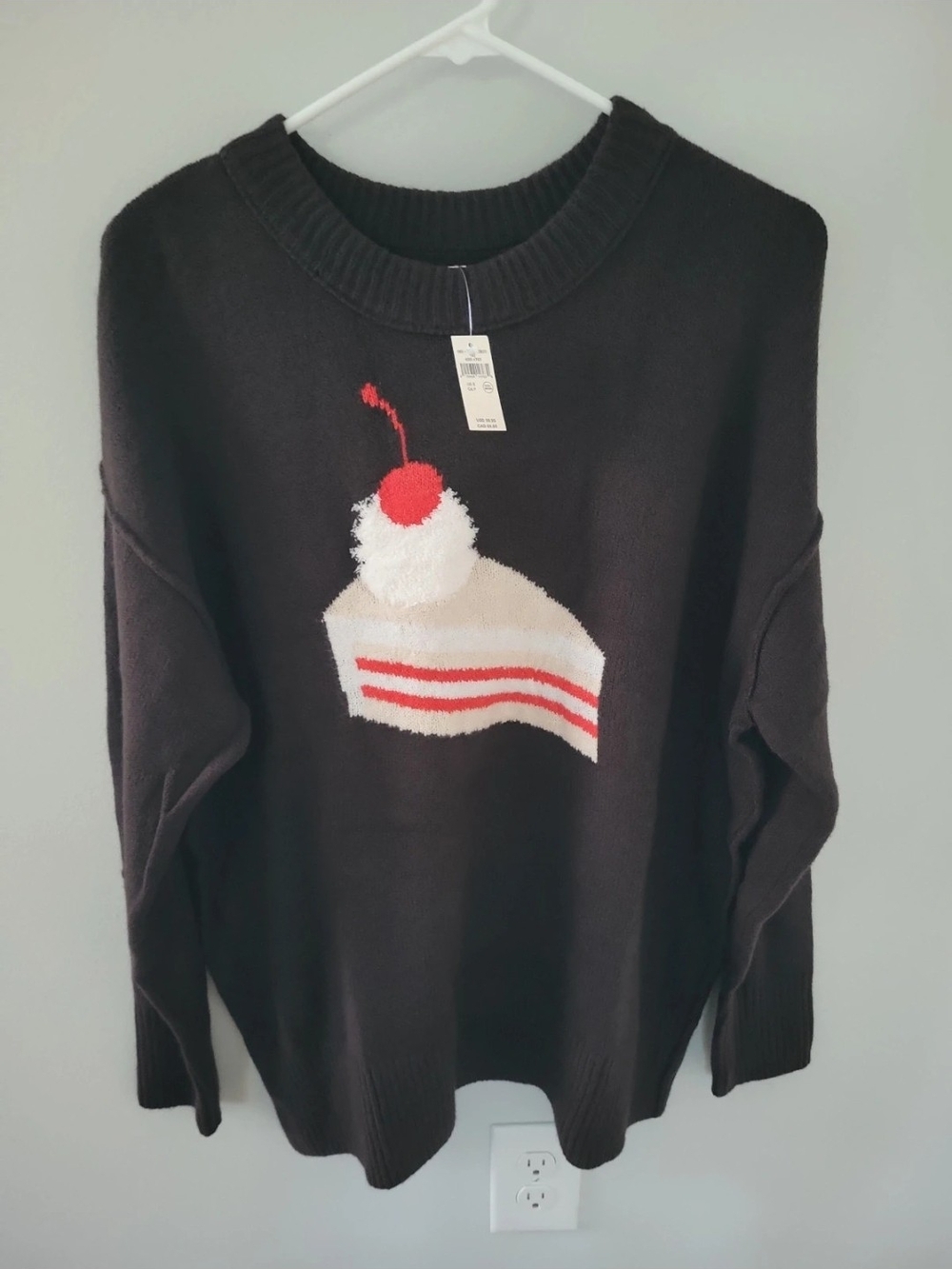 aerie Brown Crewneck Sweater with Cake and Cherry Motif